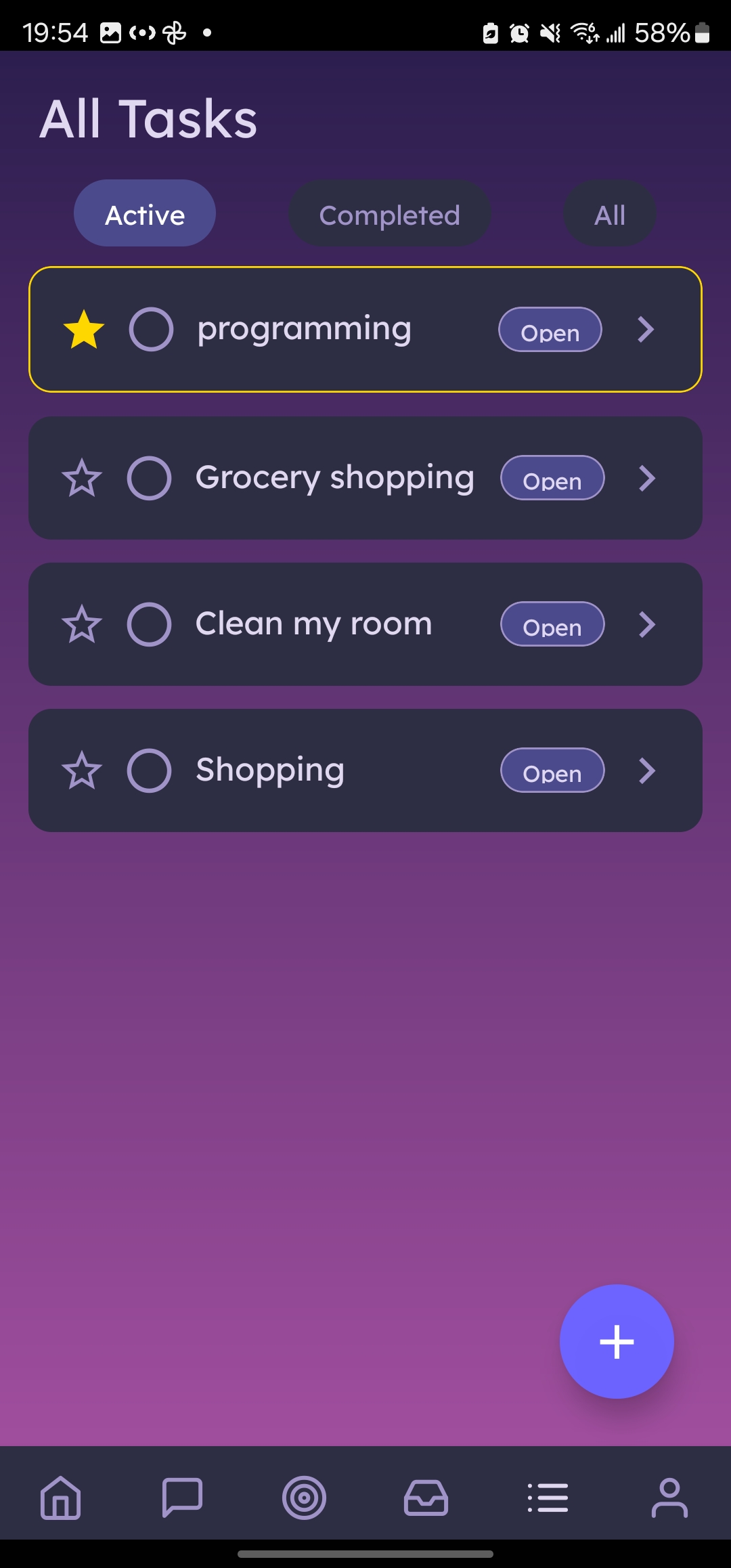 Screenshot of NeuroNav app task management screen showing smart task tracking and chunking.